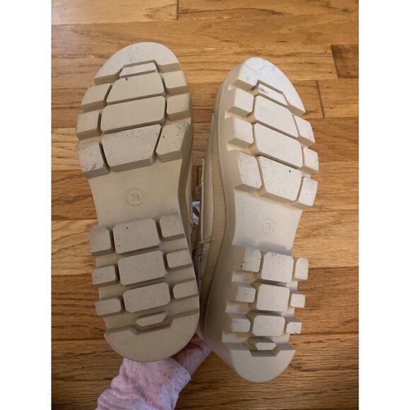 Universal Thread Womens 7.5 Canvas Lace-Up & Zip Chunky Sole Boots Beige - Picture 5 of 6